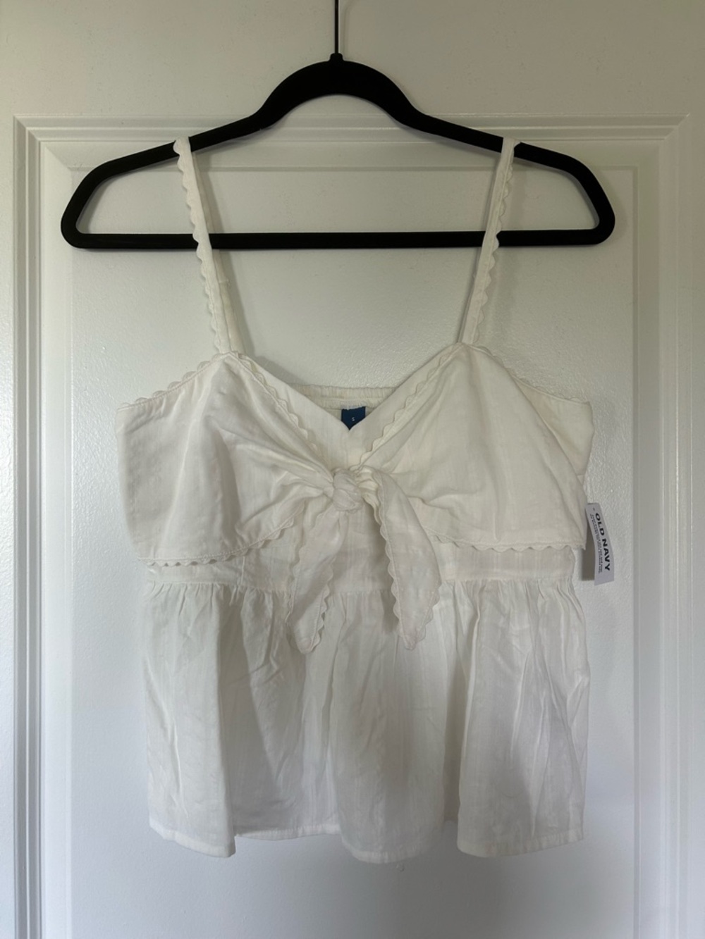 Old Navy White Tie-Front Linen Blend Tank Top